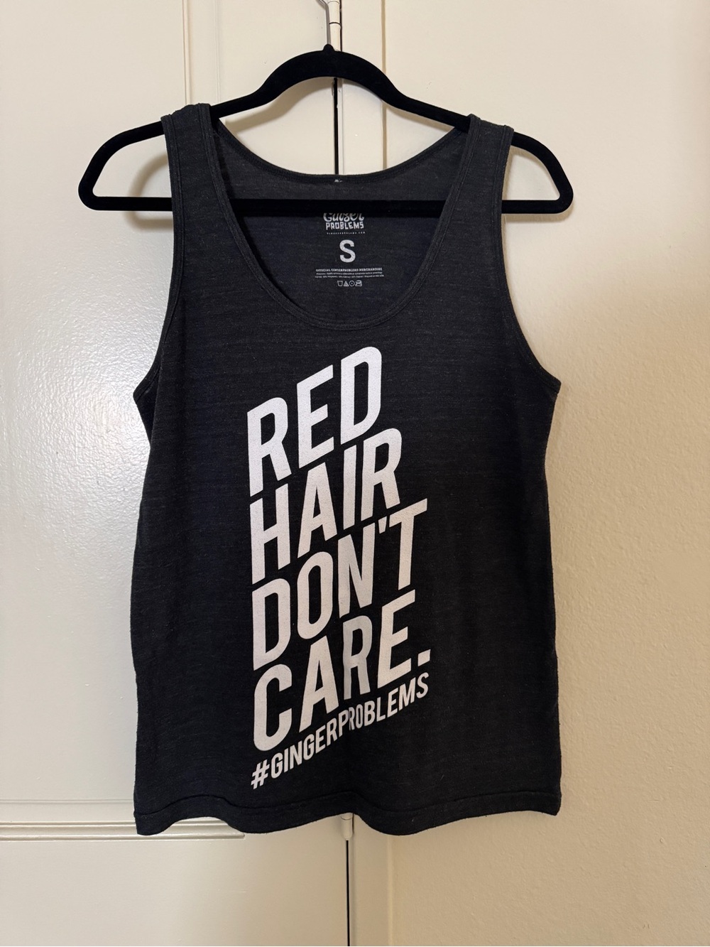 Charcoal Grey Graphic Tank Top "Red Hair Don't Care"